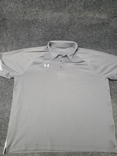 Under Armour HeatGear Polo Shirt Mens 2XL Gray Solid Golf Performance Loose Fit