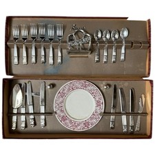 Vintage Banner Junior Tableware Set Metalware Plastic Silvertoned Flatware 1950s