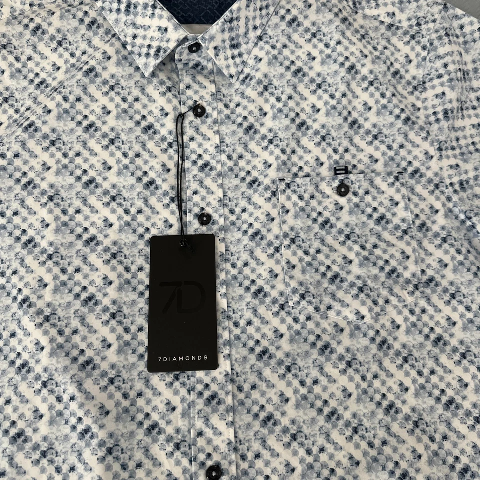 7 Diamonds 4 Way Stretch Shirt Mens 2XL Blue/white Geometric Button Down NWT - Image 3 of 4