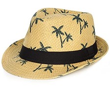 Summer Straw Fedora Hat Short Brim Panama Sun Hat Large A-printing-khaki