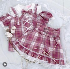 Princess Melody Mars Pink Check Suspender Blouse & Flare Skirt Set Used