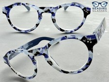 Classic Vintage Retro Style READING EYE GLASSES READERS Round Blue Frame 2.00