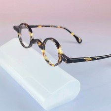 Vintage Small Circular Eyeglasses Acetate Frames Clear Lens Leopard Eyewear