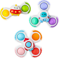 3PCS Pop Suction Cup Spinner Toys for 1 Year Old Boy Girl Novelty Spinning Tops