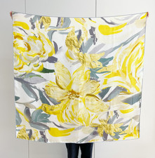 100 Silk Mulberry 43" Small Scarf Women Neckerchief Wrap Yellow flower Print
