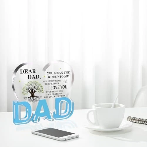Fathers Day Dad Gifts, Gifts for Dad - Acrylic Heart Plaque Dad Gifts 3.9 ×