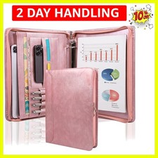 Leather Padfolio for Women,Zippered Padfolio with 3 Ring Binder,Business Port...