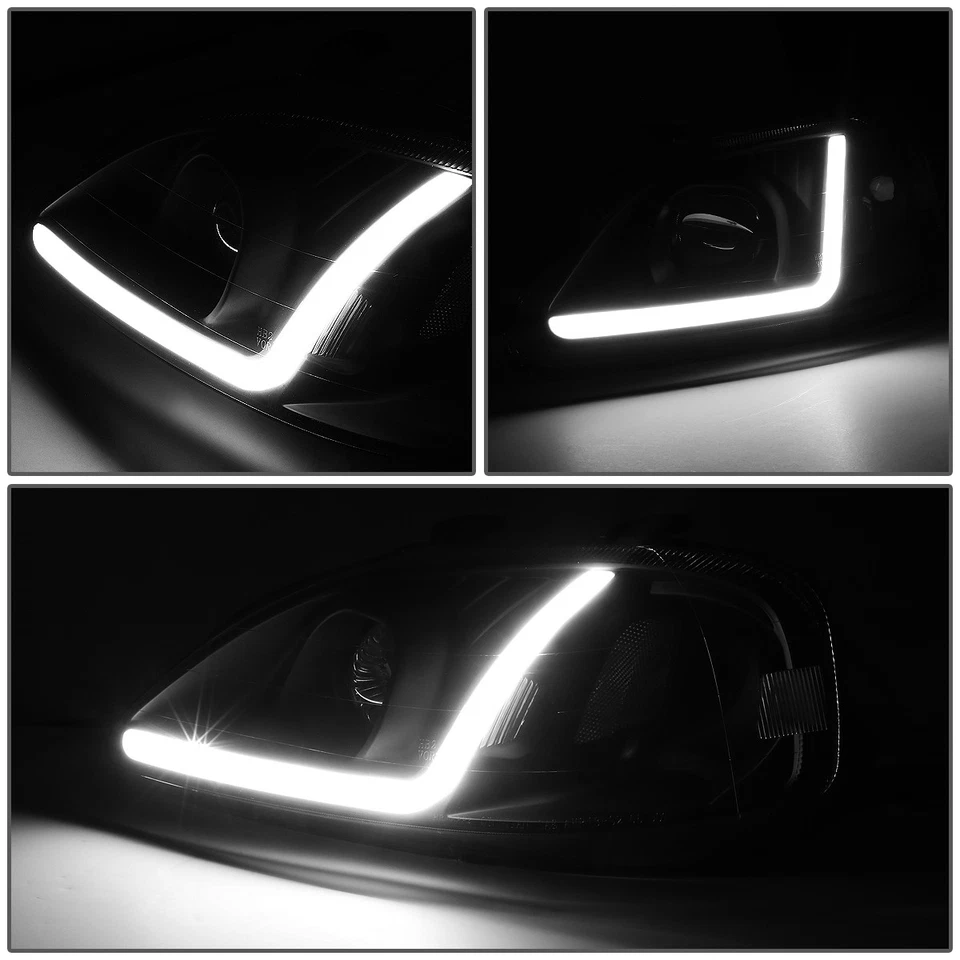 [LED DRL]FOR 99-00 HONDA CIVIC BLACK HOUSING CLEAR CORNER PROJECTOR HEADLIGHTS - Image 3 of 4