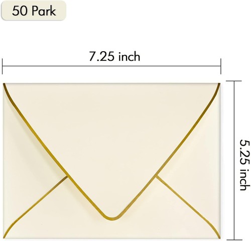 A7 Ivoy Envelopes 5 x 7 With Gold Border,- 50 Pack,For 5x7 Cards| Quick ...