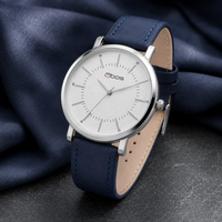 Qbos Uhr MäNner Herren Armbanduhr Analog Quarzuhr Kunstleder Silberfarbig Blau