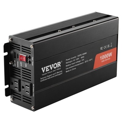 Sine Wave Converter, 1000W, DC 12V to AC 120V, with Dual AC Sockets, 1 USB