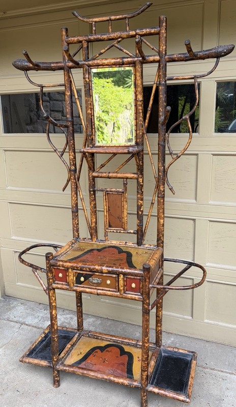 Late 19th Century English Bamboo Hall Tree With Mirror