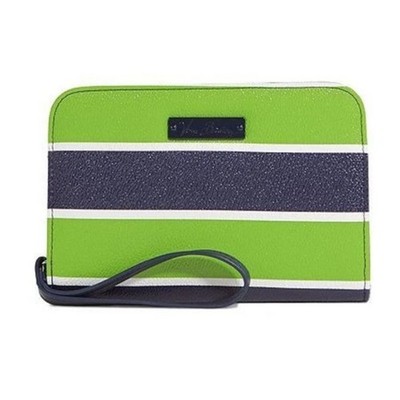 Vera Bradley Zip Around Wristlet Wallet B.B. Collection Lime Green Navy Blue 