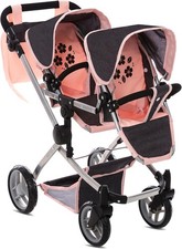 Cochecito doble para muñeca de bebé, cochecito doble cochecito juego de simulación para niñas