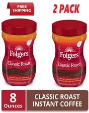 Folgers Classic Roast Instant Coffee, 8-Ounce Jar 2 Pack