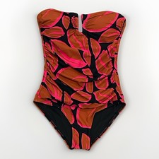 DKNY Women's Shirred One-Piece Swimsuit, Removable Strap, Multicolor, Small, New