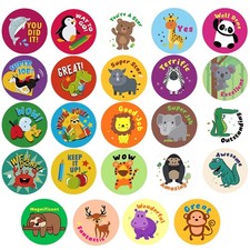 3 Rolls Motivational Stickers for Kids 1500 Pcs Round Animal Incentive Sticke...