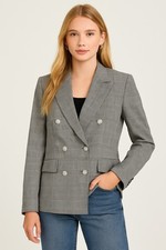 Lauren Ralph Lauren Plaid Double Breasted Blazer Jacket Gray Size 12 Womens