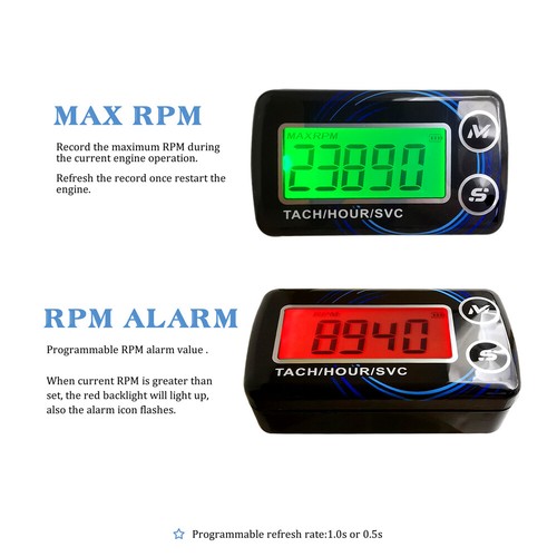 Digital Tachometer Backlit Hour Meter Motorcycle Lawn mower Marine Scooter Boat - Picture 5 of 8