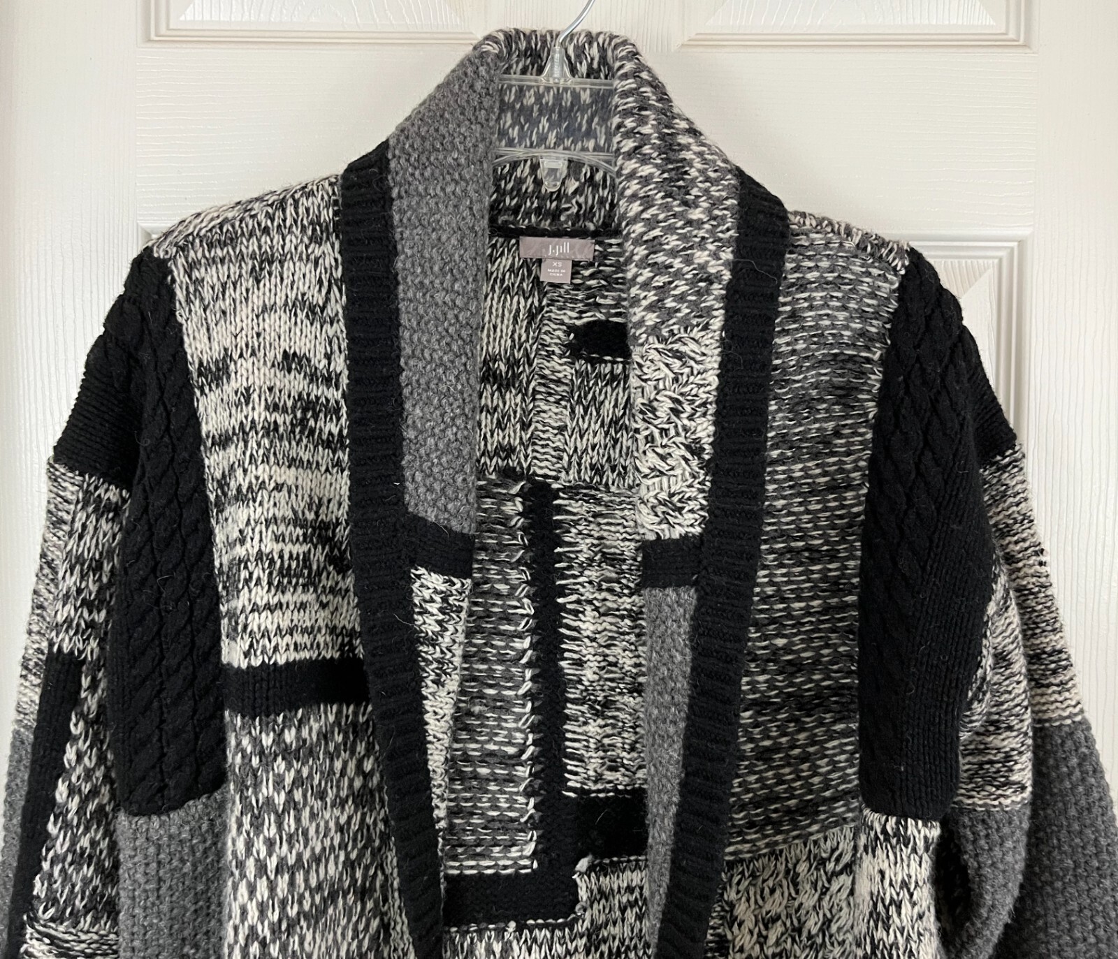 J.JILL - Black Gray White Patchwork Wool Blend Op… - image 3