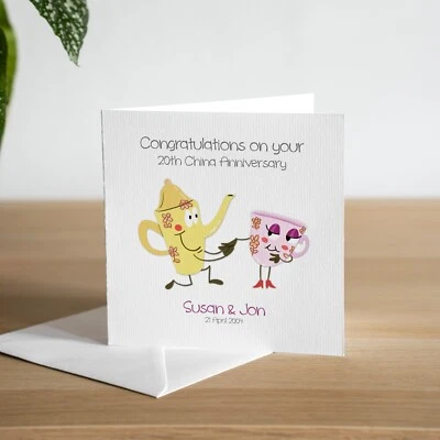 MARVELLO Personalised Handmade 20th China Wedding Anniversary Card Wife Husband Couple