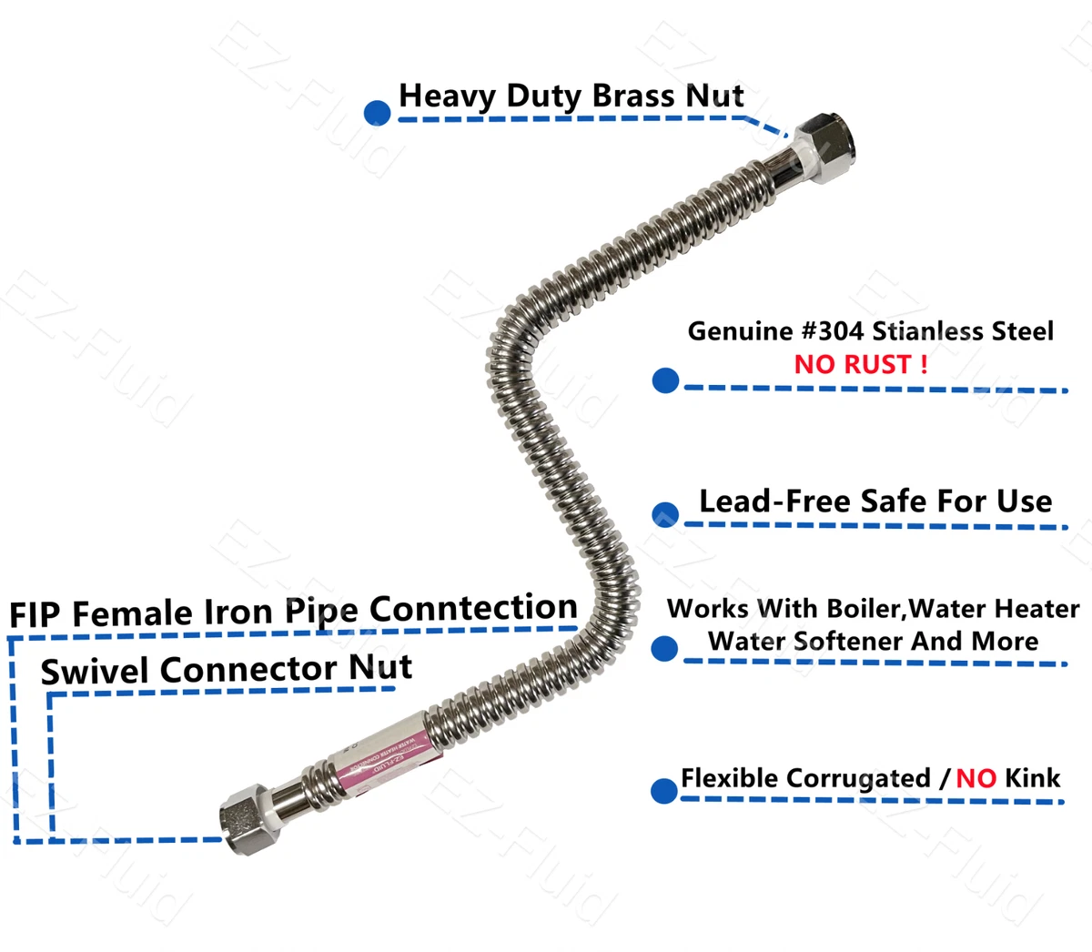 1Pc Corrugated Stainless Water Heater Supply Connector Hose Lines 3/4FIP X  15 | eBay