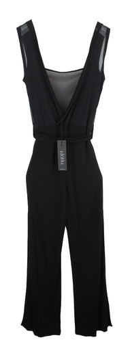 TRICOT CHIC M201 Jumpsuit Women's US 10 Belted Stretchy Pull On Black Sleeveless - Picture 2 of 11