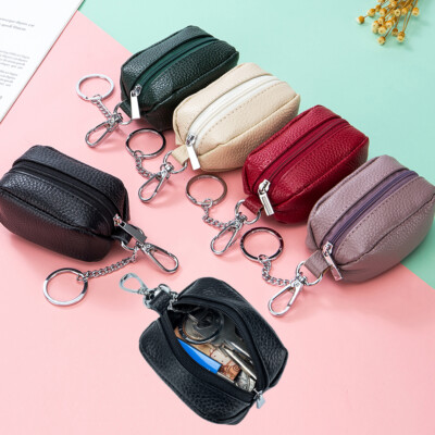 Genuine Leather Zipper Coin Purse Wallet Mini Keyring Change Pouch for Men  Women