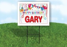 GARY HAPPY BIRTHDAY BALLOONS 18 in x 24 in Yard Sign Road Sign with Stand