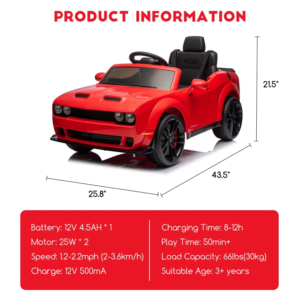 Coche eléctrico Dodge Challenger 12V para niños con licencia juguetes para niños de 3 a 8 años Foto 2 de 4