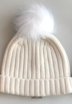 NWT J.Crew Factory Womens Ivory Cable Pom-Pom Beanie Hat Size OS BL909 Women main image 4
