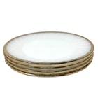 Anchor Hocking Fire King Swirl Lunch Plates VTG 7.5" White w/Gold Trim Set of 4