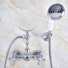 Chrome Wall Mounted Bathroom Faucet With Hand Held Shower Head Shower Faucet