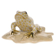 HEREND, TREE FROG ON LILY PAD PORCELAIN FIGUR...