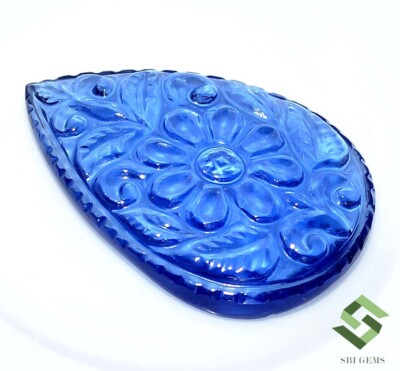 32x23 MM Blau Saphir-Farbe Nano Kristall Handgemacht Schnitzerei 36.89 Cts Lose