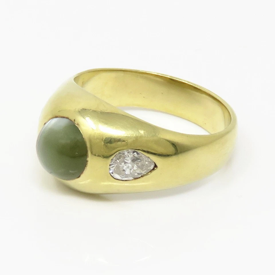 Anillo de piedra crisoberilo ojo de gato y 2 diamantes NYJEWEL de oro amarillo de 14 k Foto 3 de 4