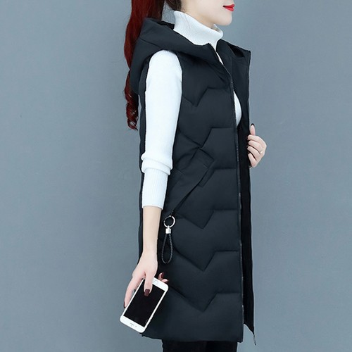 Women Casual Solid Vest Zipper Pocket Loose Sleeveless Jacket Hooded Coat - Picture 17 of 39