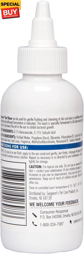 Ear Rinse for Dogs & Cats, 4 oz, Cleans Dirt, Yeast, Wax, and Bacteria from Pet' - Image 2 of 4