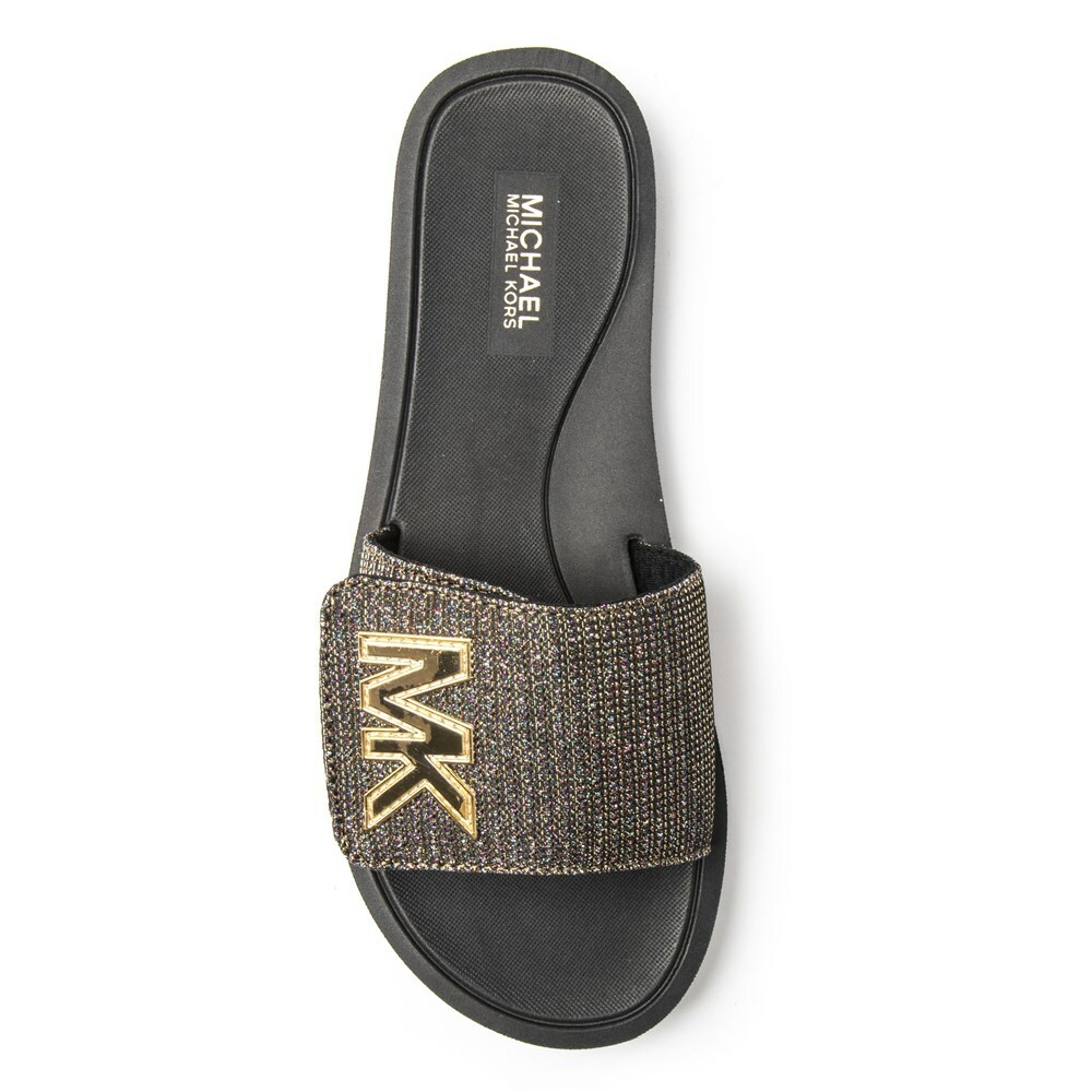 MICHAEL KORS RAINBOW MESH GOLD MK LOGO ADJUSTABLE POOL SLIDES 9 10