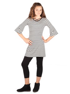 black and white striped tunic dress