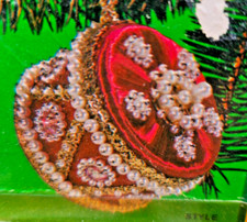 Fibre-Craft PEARL DRUM Red Satin Sequin Bead Vtg Christmas Ornament Kit 9149