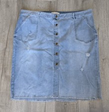 Jean Skirt Womens Plus Sz 28W Midi Modest Est 1946 Denim Distressed Button Down