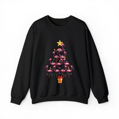 Flamingo Christmas Tree Sweatshirt, Christmas Gift Ugly Christmas - Main Image