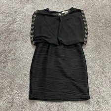 Ya Los Angeles Shift Dress Womens Small Black Designer Polyester Midi Ladies