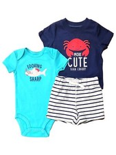 Carters Infant Boys Blue 3pc Looking Sharp Shirt, Bodysuit  Shorts Set