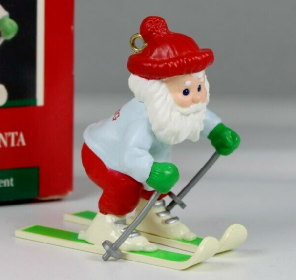 Vintage 1989 Hallmark Keepsake Snowplow Santa Ski Slopes Christmas Ornament