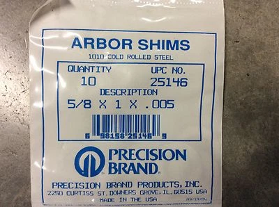 Precision Brand Arbor Shims 25146 5/8x1x.005 Quantity Of 10