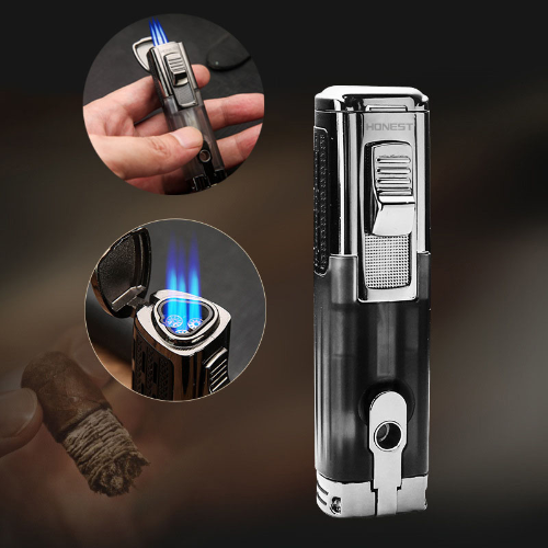 Cigar Lighter Triple Refillable Jet Flame Torch Lighter Butane with Cigar Punch - Picture 1 of 11