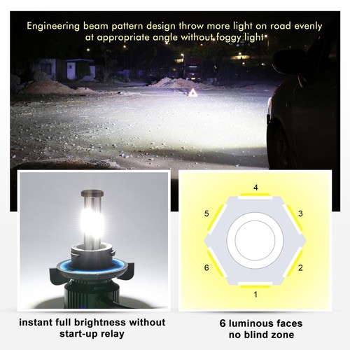 6-Sided H13 9008 LED Headlight Bulbs High Low Beam 2000W 360000LM Super Bright - Foto 4 di 12