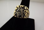 Gold Tone Stainless Steel Nugget Style MASONIC FREEMASON Ring Size 10